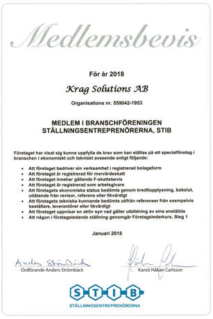 STIB Zviedrijas sastatņu kompāniju asociācijas sertifikāts